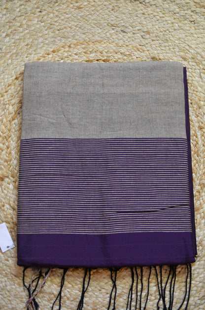 Purple Buttery Mul Cotton Bengal Muslin Ghicha Handloom Saree