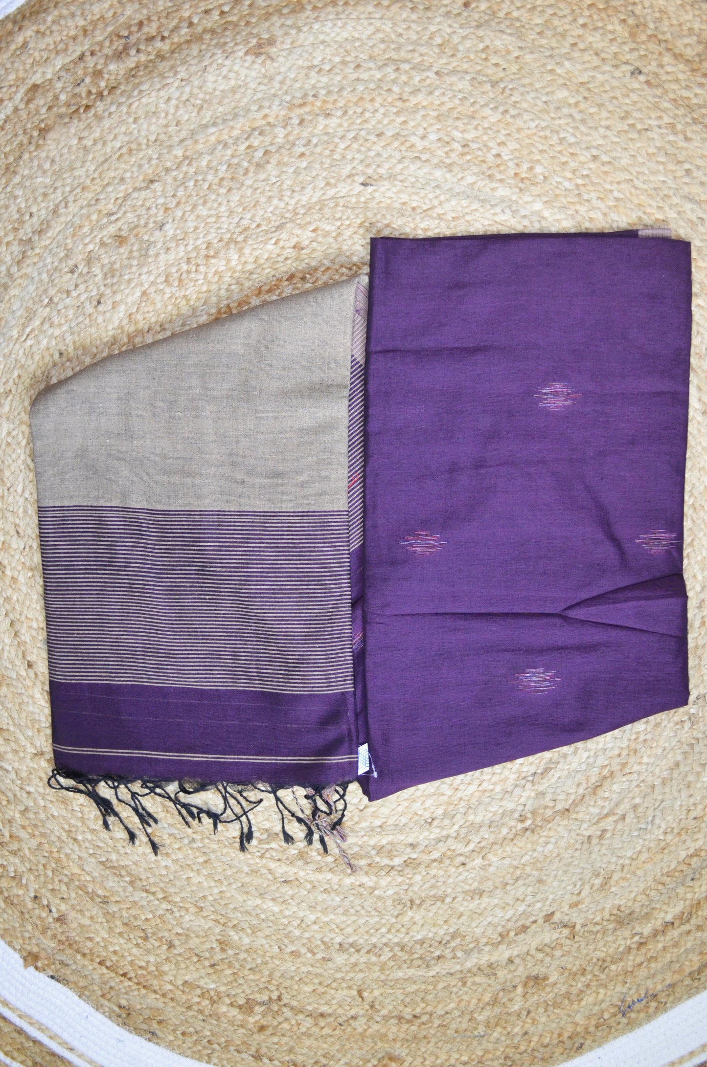Purple Buttery Mul Cotton Bengal Muslin Ghicha Handloom Saree