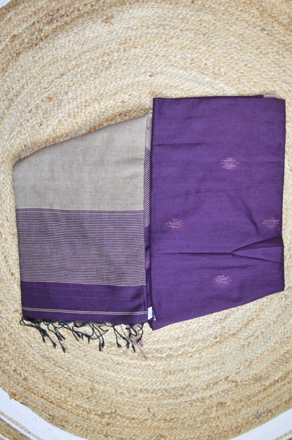 Purple Buttery Mul Cotton Bengal Muslin Ghicha Handloom Saree