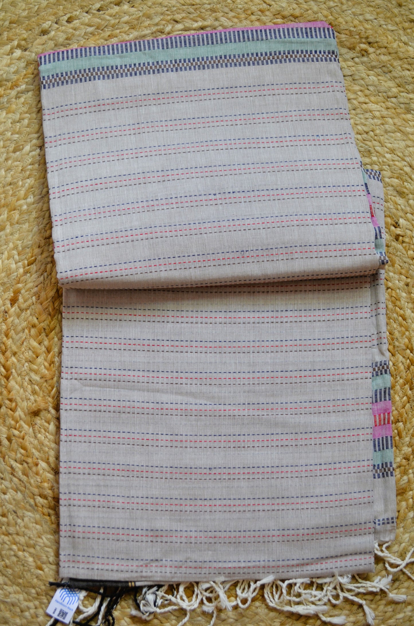 Beige Buttery Mul Cotton Bengal Muslin Kantha Handloom Saree