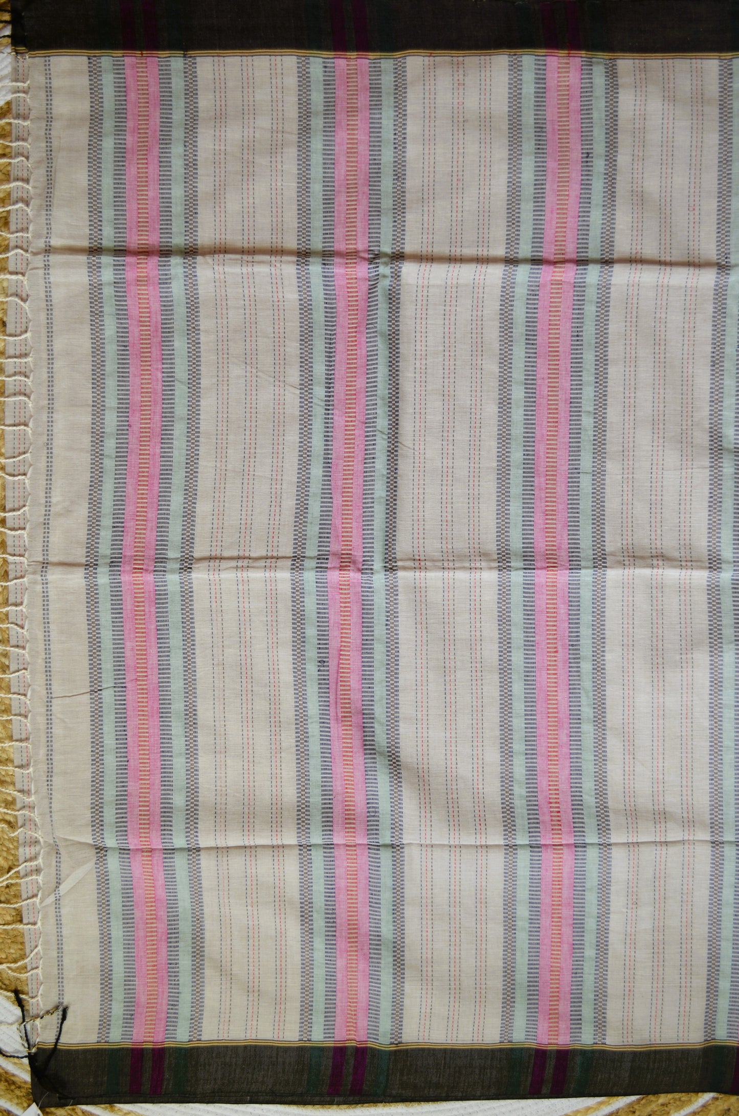 Beige Buttery Mul Cotton Bengal Muslin Kantha Handloom Saree