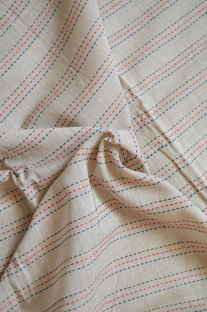 Beige Buttery Mul Cotton Bengal Muslin Kantha Handloom Saree