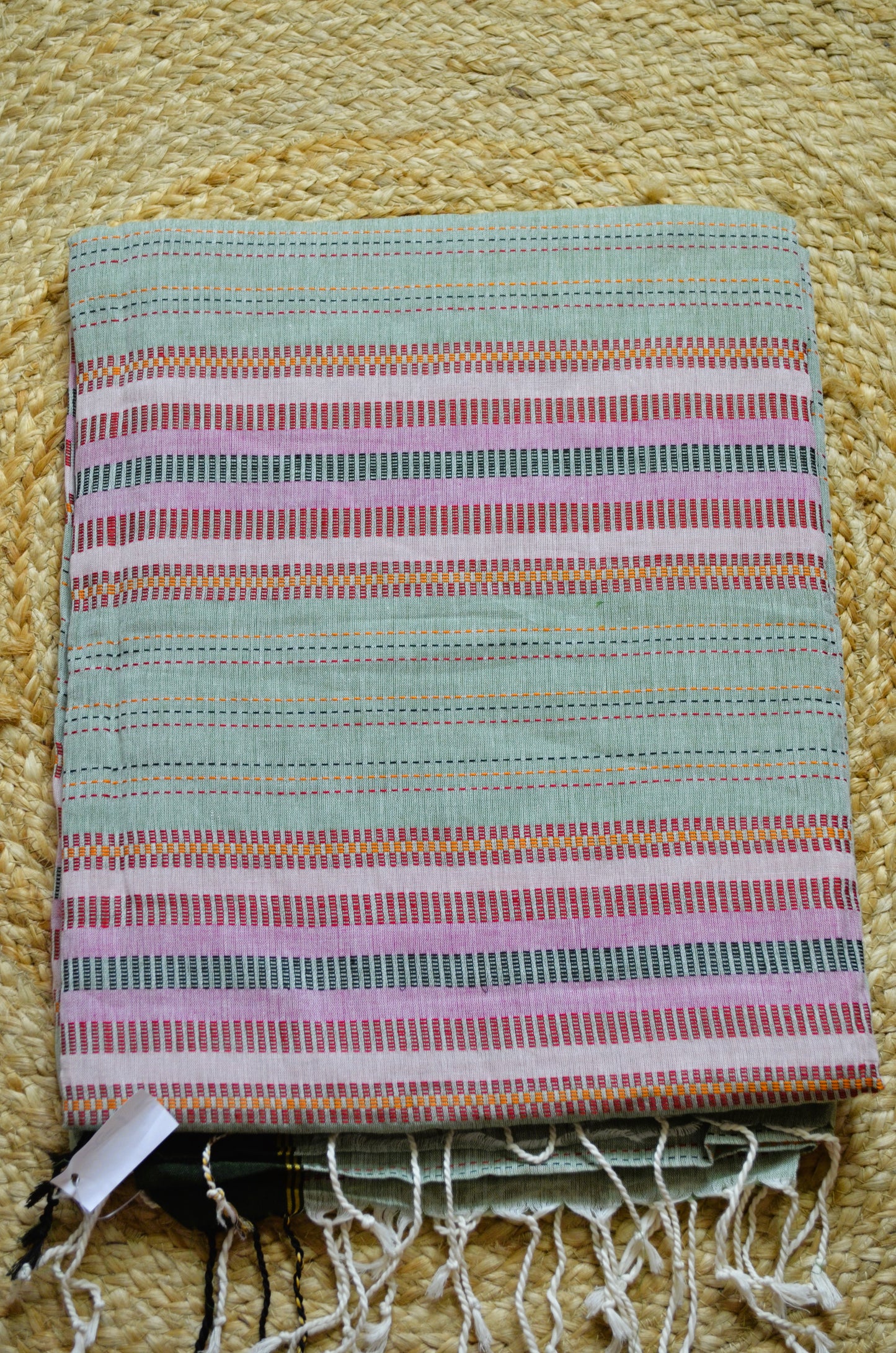 Seafoam Buttery Mul Cotton Bengal Muslin Kantha Handloom Saree