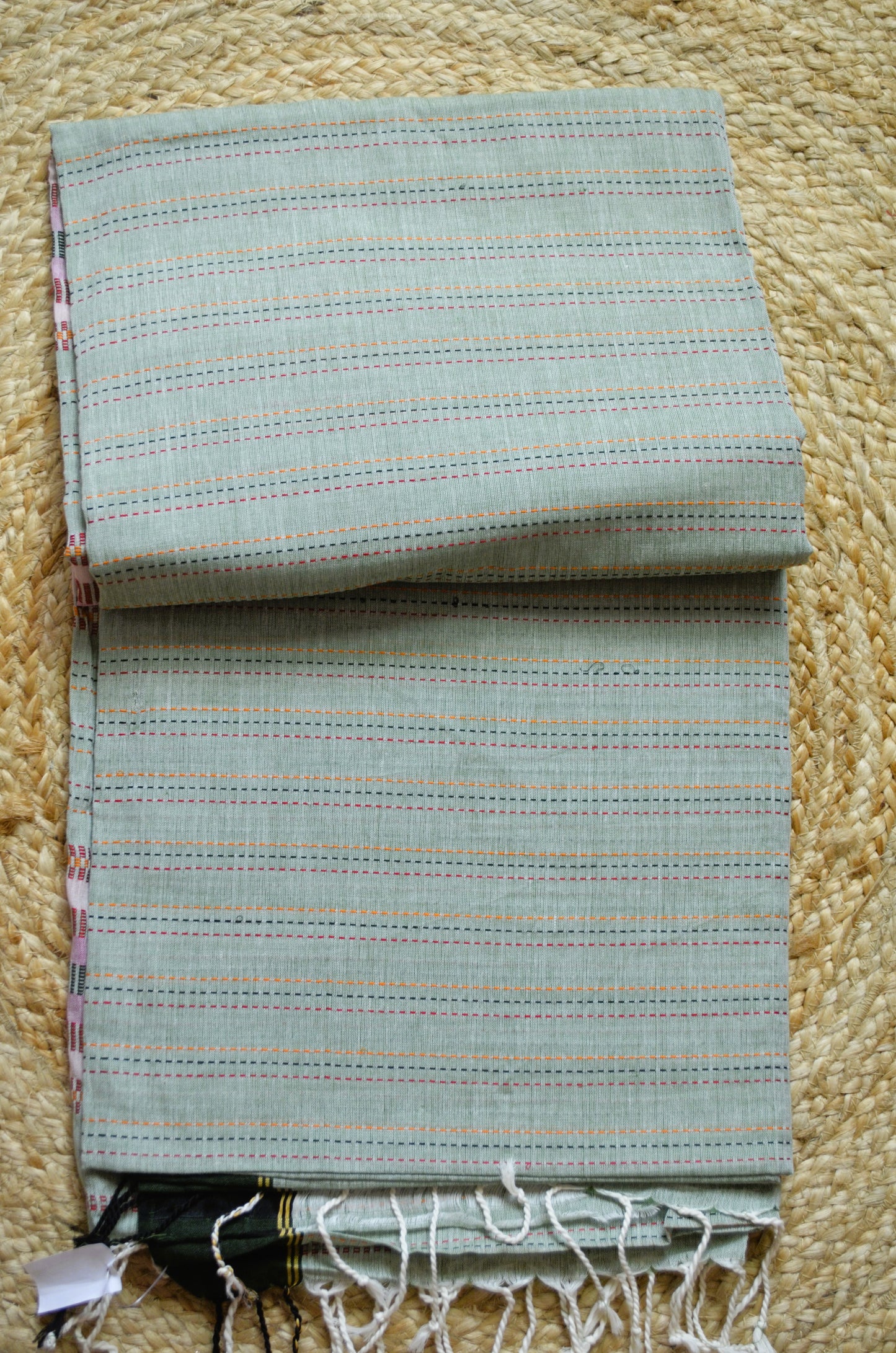 Seafoam Buttery Mul Cotton Bengal Muslin Kantha Handloom Saree
