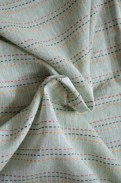 Seafoam Buttery Mul Cotton Bengal Muslin Kantha Handloom Saree