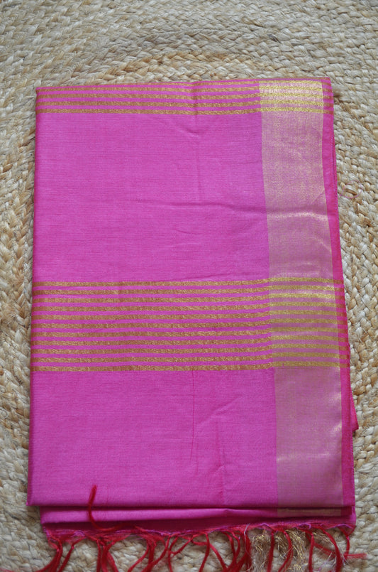 Fuchsia Vegan Tussar Silk Handloom Saree