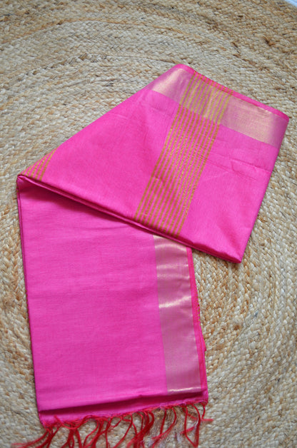 Fuchsia Vegan Tussar Silk Handloom Saree
