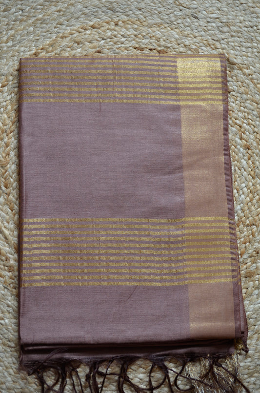 Brown Vegan Tussar Silk Handloom Saree