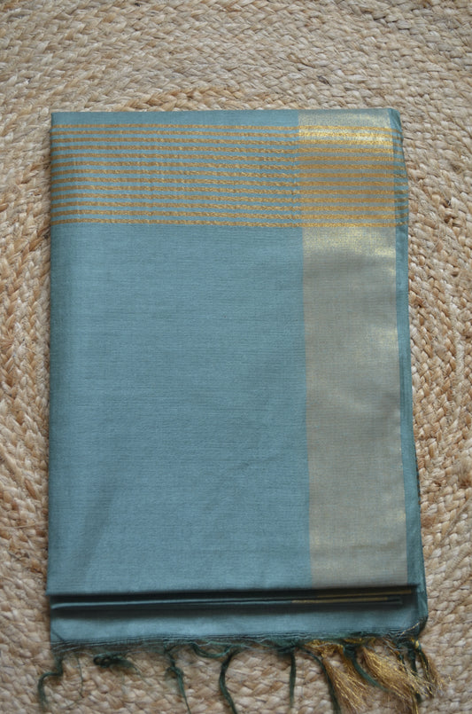Bottle Green Vegan Tussar Silk Handloom Saree