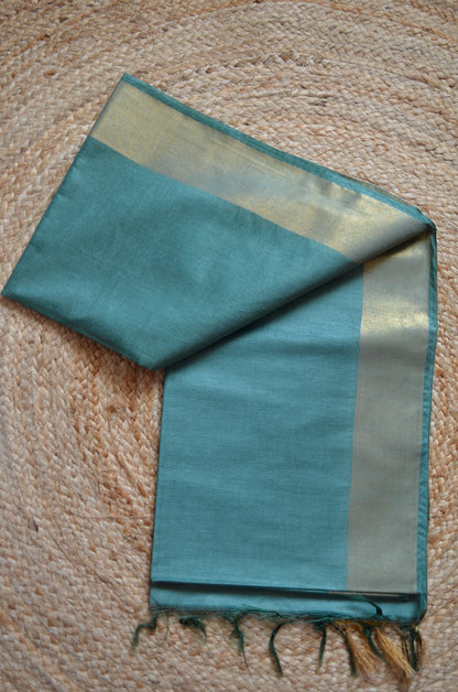 Bottle Green Vegan Tussar Silk Handloom Saree