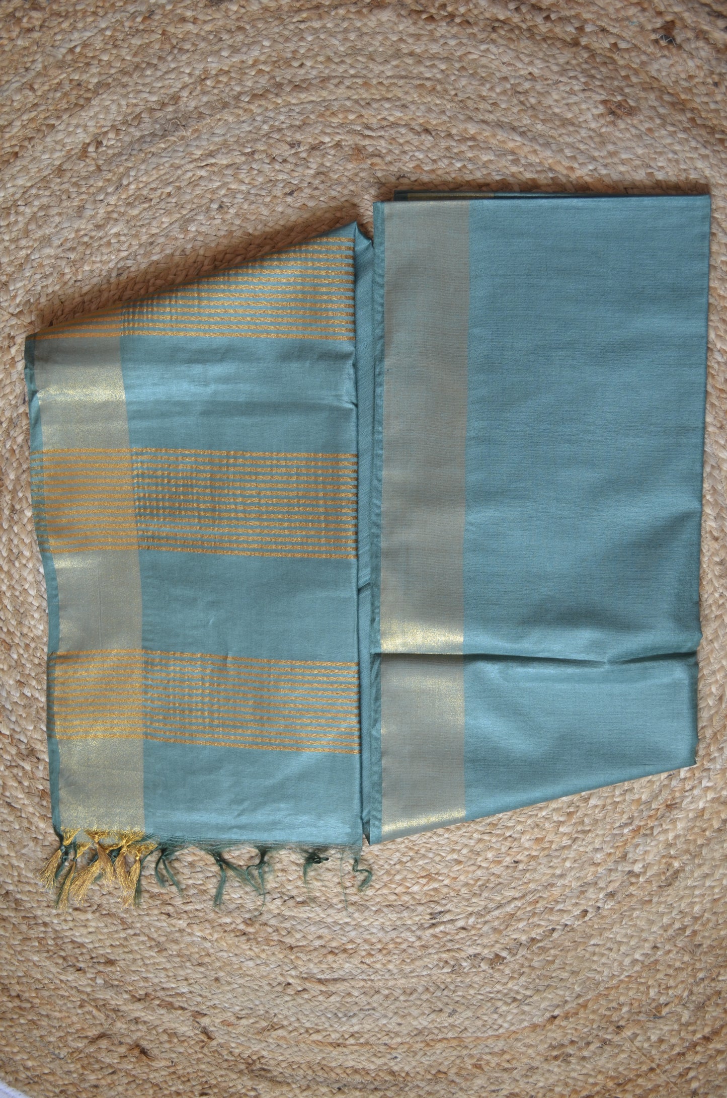 Bottle Green Vegan Tussar Silk Handloom Saree