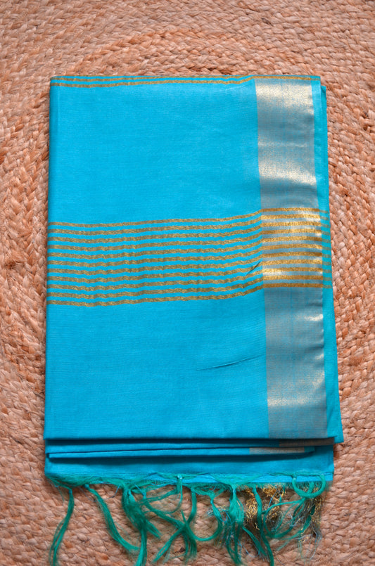 Teal Vegan Tussar Silk Handloom Saree
