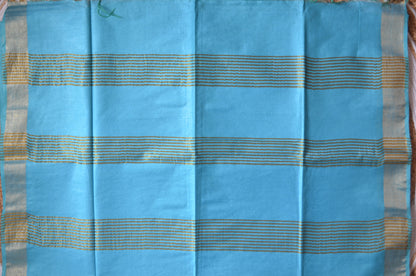 Teal Vegan Tussar Silk Handloom Saree