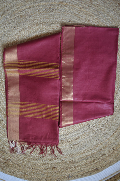 Red Vegan Tussar Silk Handloom Saree