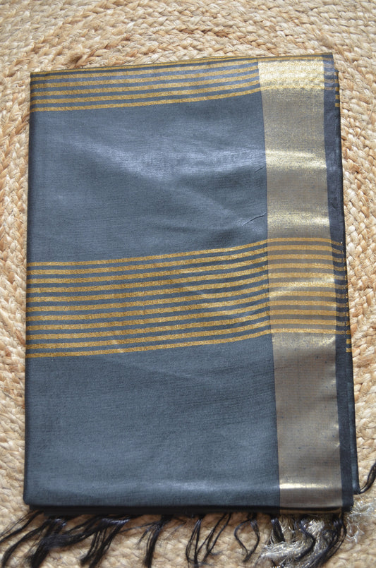 Black Vegan Tussar Silk Handloom Saree