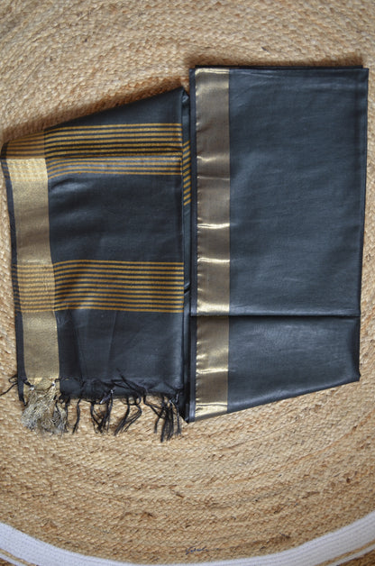 Black Vegan Tussar Silk Handloom Saree