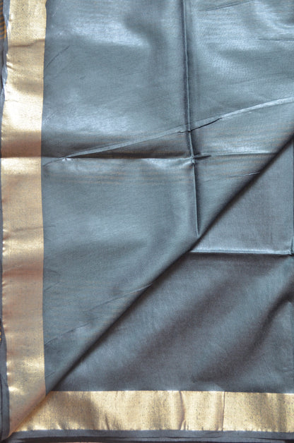 Black Vegan Tussar Silk Handloom Saree