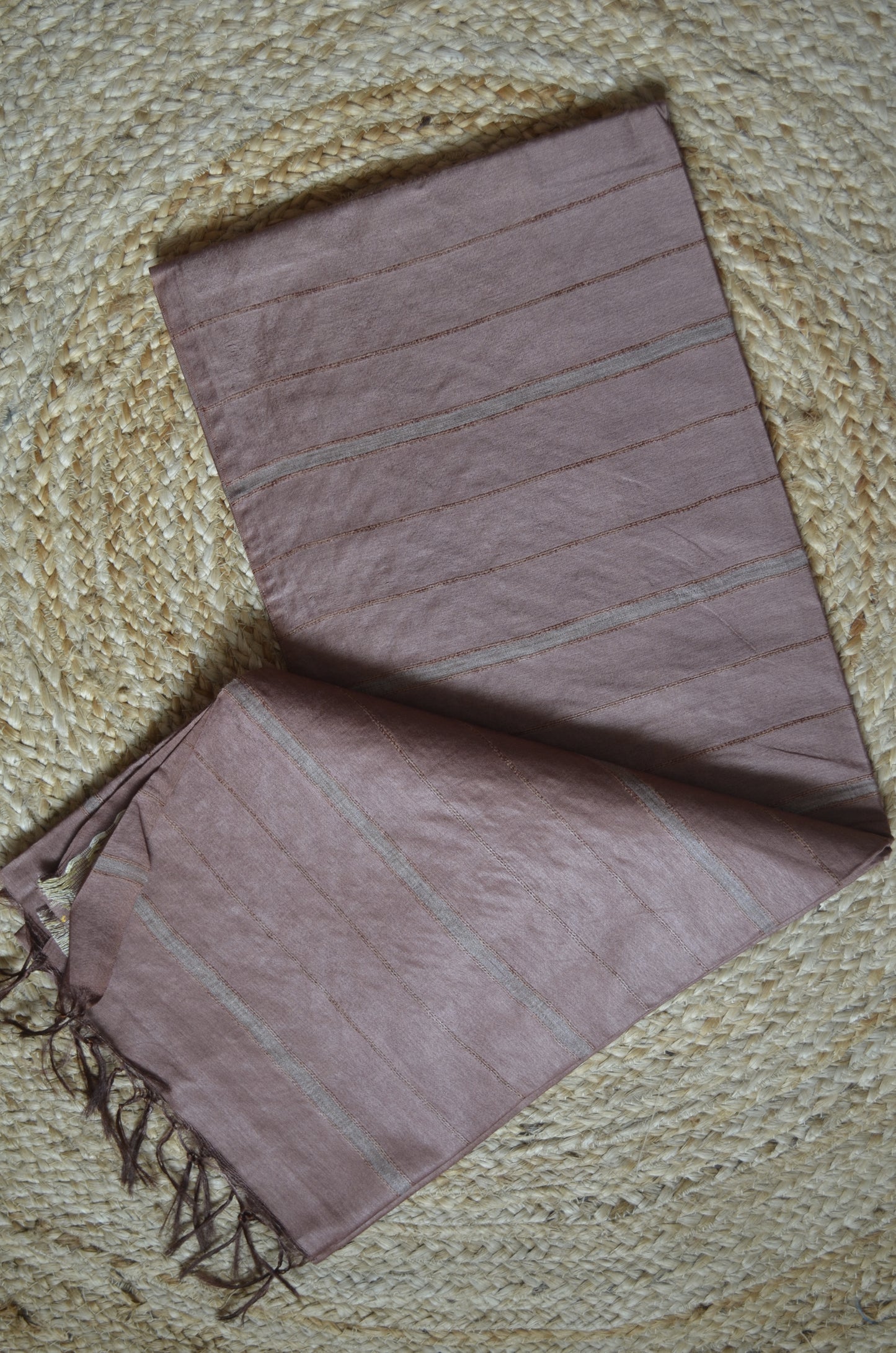 Brown Contemporary Thread Work Vegan Silk Handloom Saree