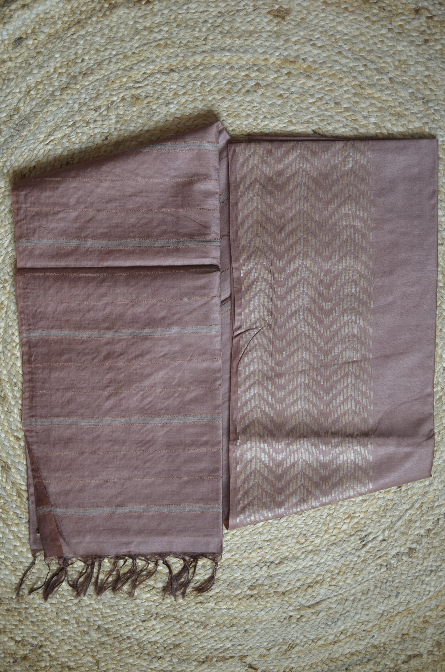 Brown Contemporary Thread Work Vegan Silk Handloom Saree