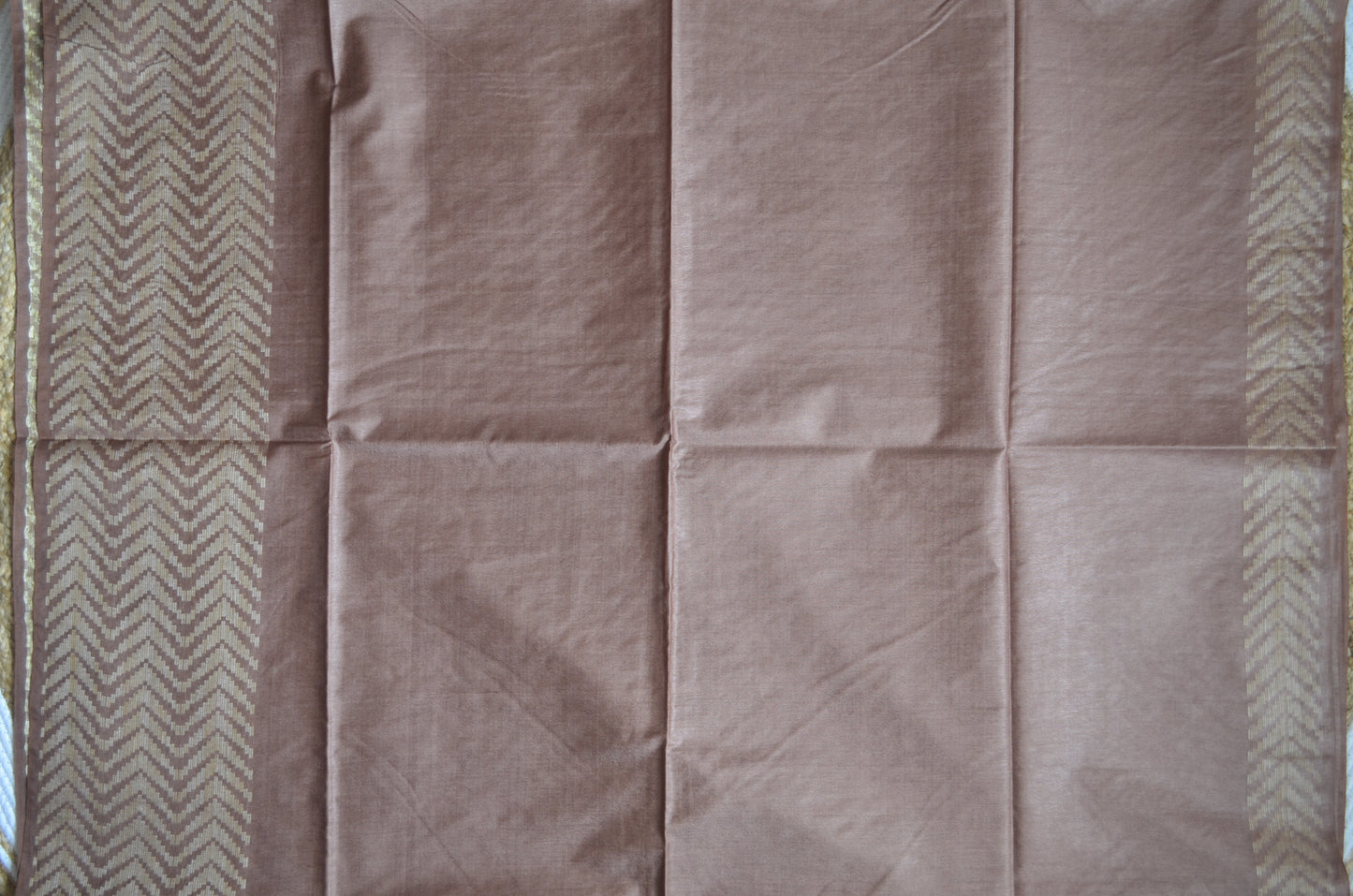 Brown Contemporary Thread Work Vegan Silk Handloom Saree
