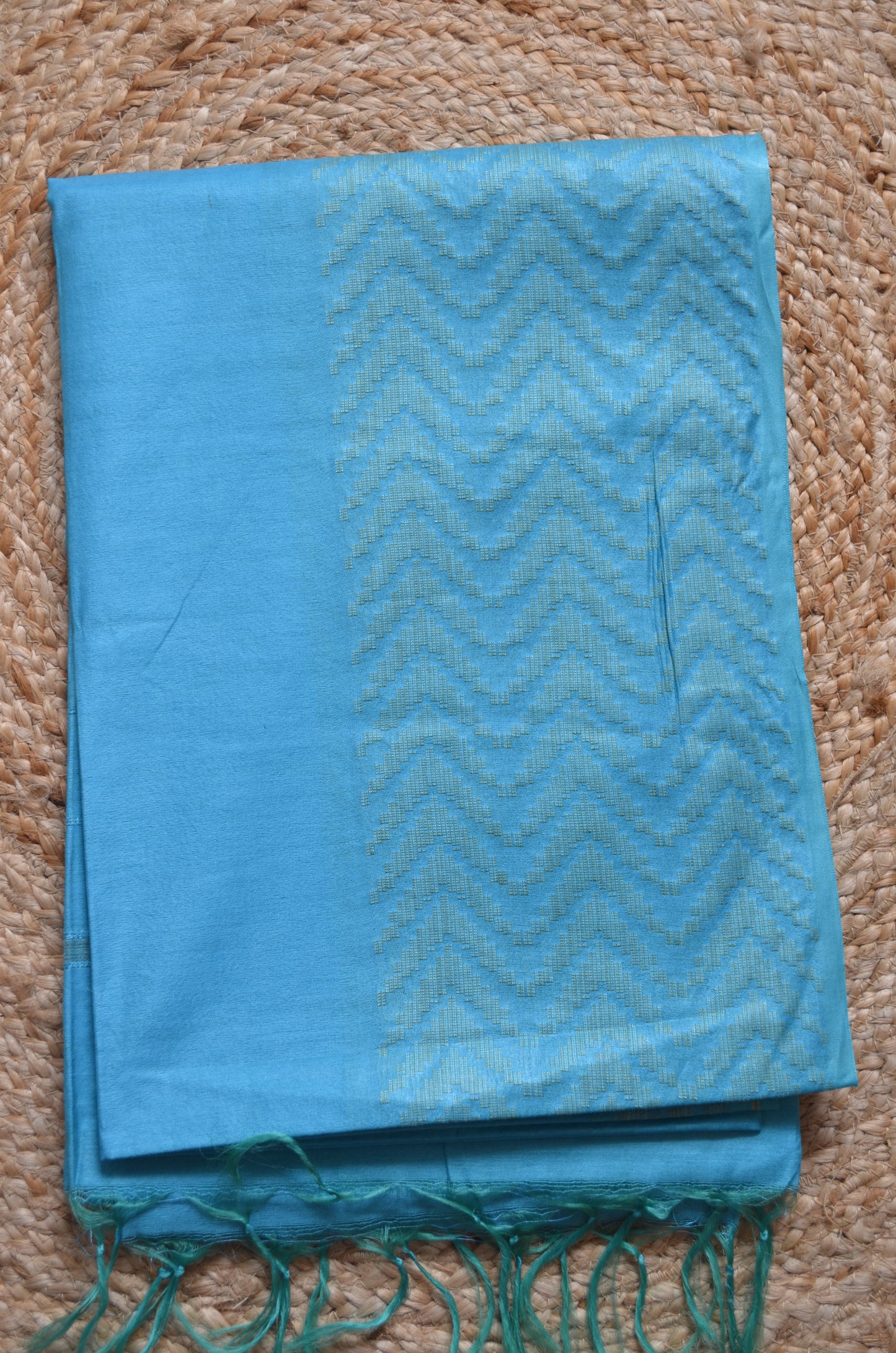 Teal Contemporary Thread Work Vegan Silk Handloom Saree