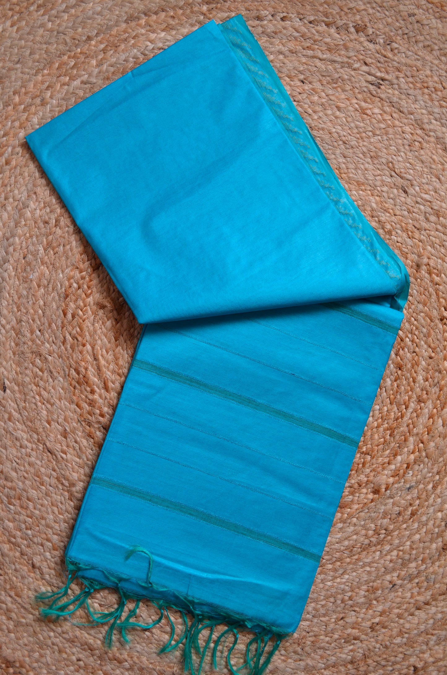 Teal Contemporary Thread Work Vegan Silk Handloom Saree