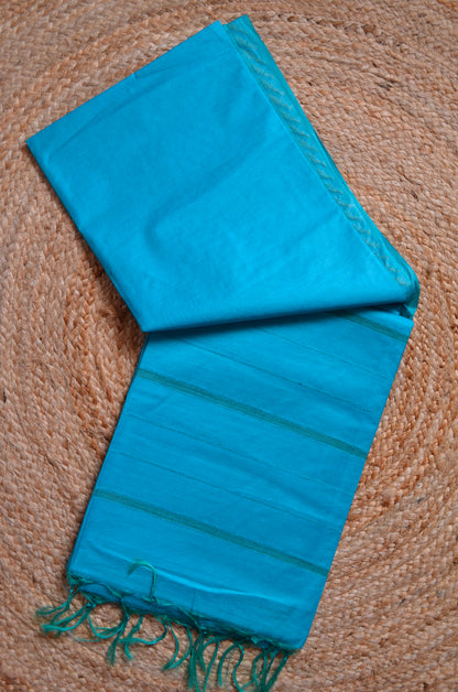 Teal Contemporary Thread Work Vegan Silk Handloom Saree