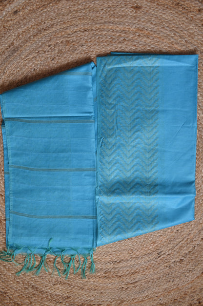 Teal Contemporary Thread Work Vegan Silk Handloom Saree