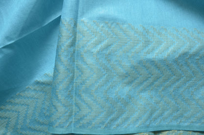 Teal Contemporary Thread Work Vegan Silk Handloom Saree
