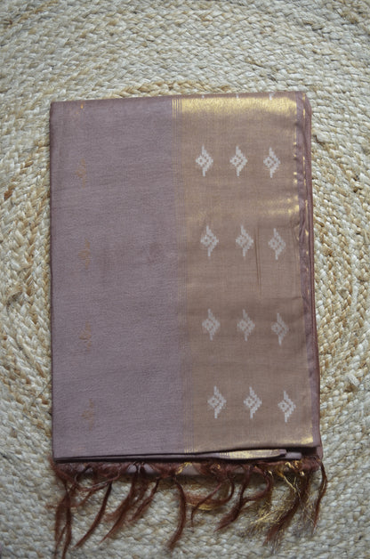 Brown Contemporary Zari Work Vegan Silk Handloom Saree
