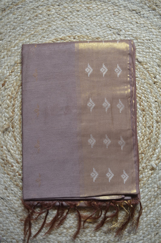 Brown Contemporary Zari Work Vegan Silk Handloom Saree