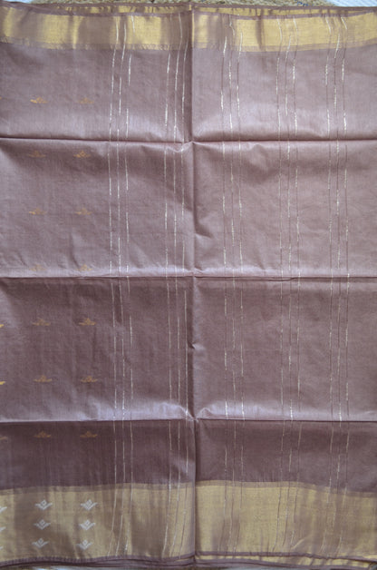 Brown Contemporary Zari Work Vegan Silk Handloom Saree