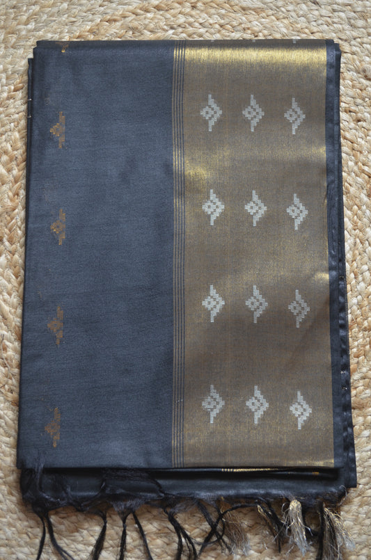 Black Contemporary Zari Work Vegan Silk Handloom Saree
