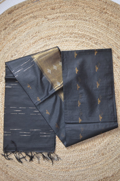 Black Contemporary Zari Work Vegan Silk Handloom Saree
