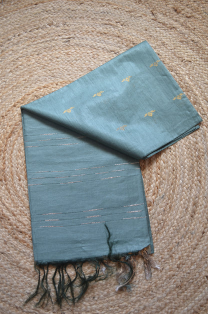 Green Contemporary Zari Work Vegan Silk Handloom Saree