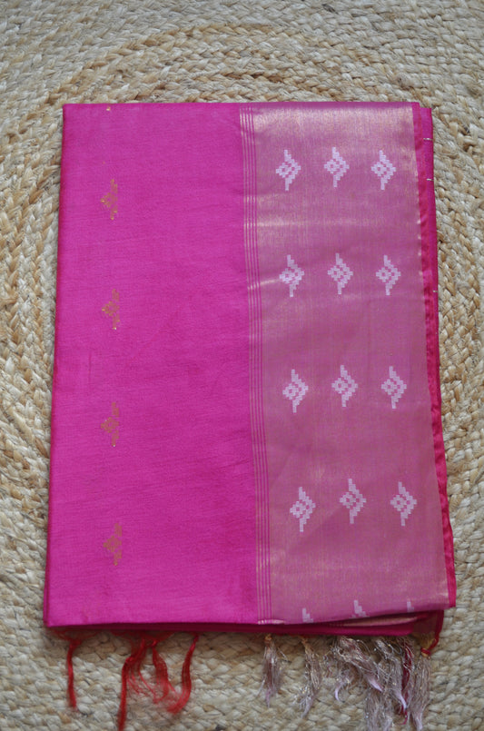 Magenta Contemporary Zari Work Vegan Silk Handloom Saree