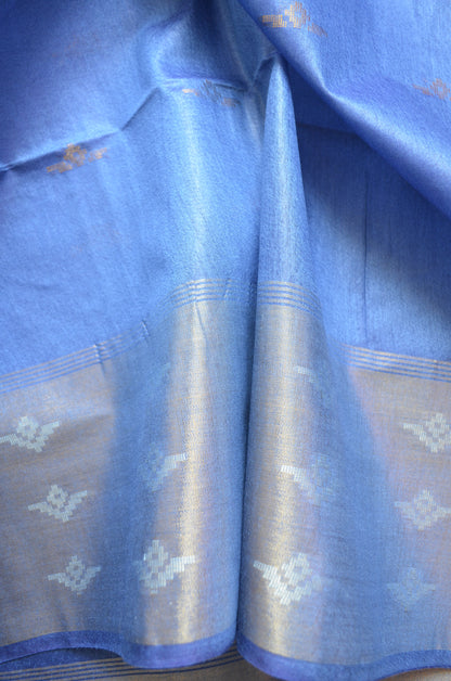 Indigo Contemporary Zari Work Vegan Silk Handloom Saree