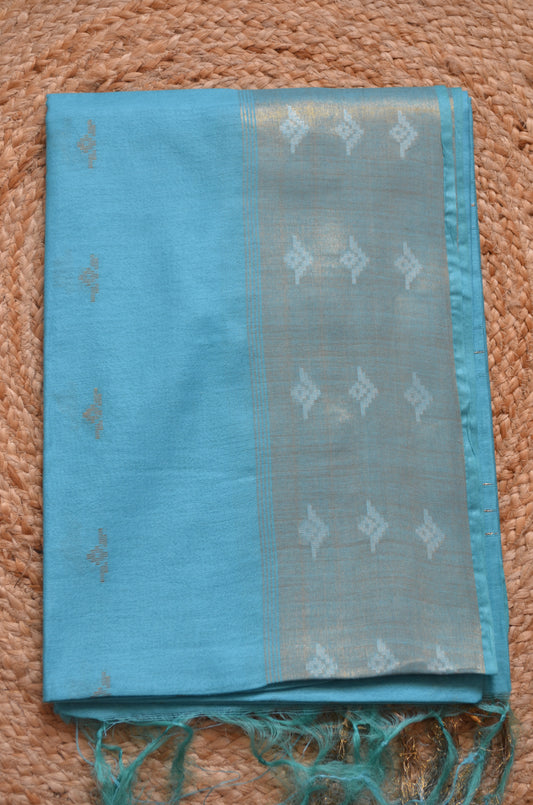 Cyan Contemporary Zari Work Vegan Silk Handloom Saree
