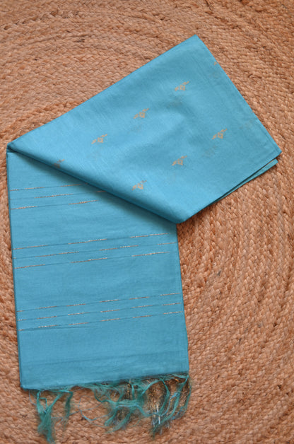 Cyan Contemporary Zari Work Vegan Silk Handloom Saree