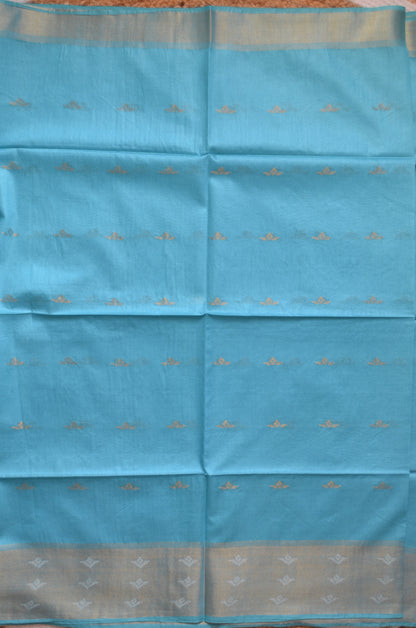 Cyan Contemporary Zari Work Vegan Silk Handloom Saree