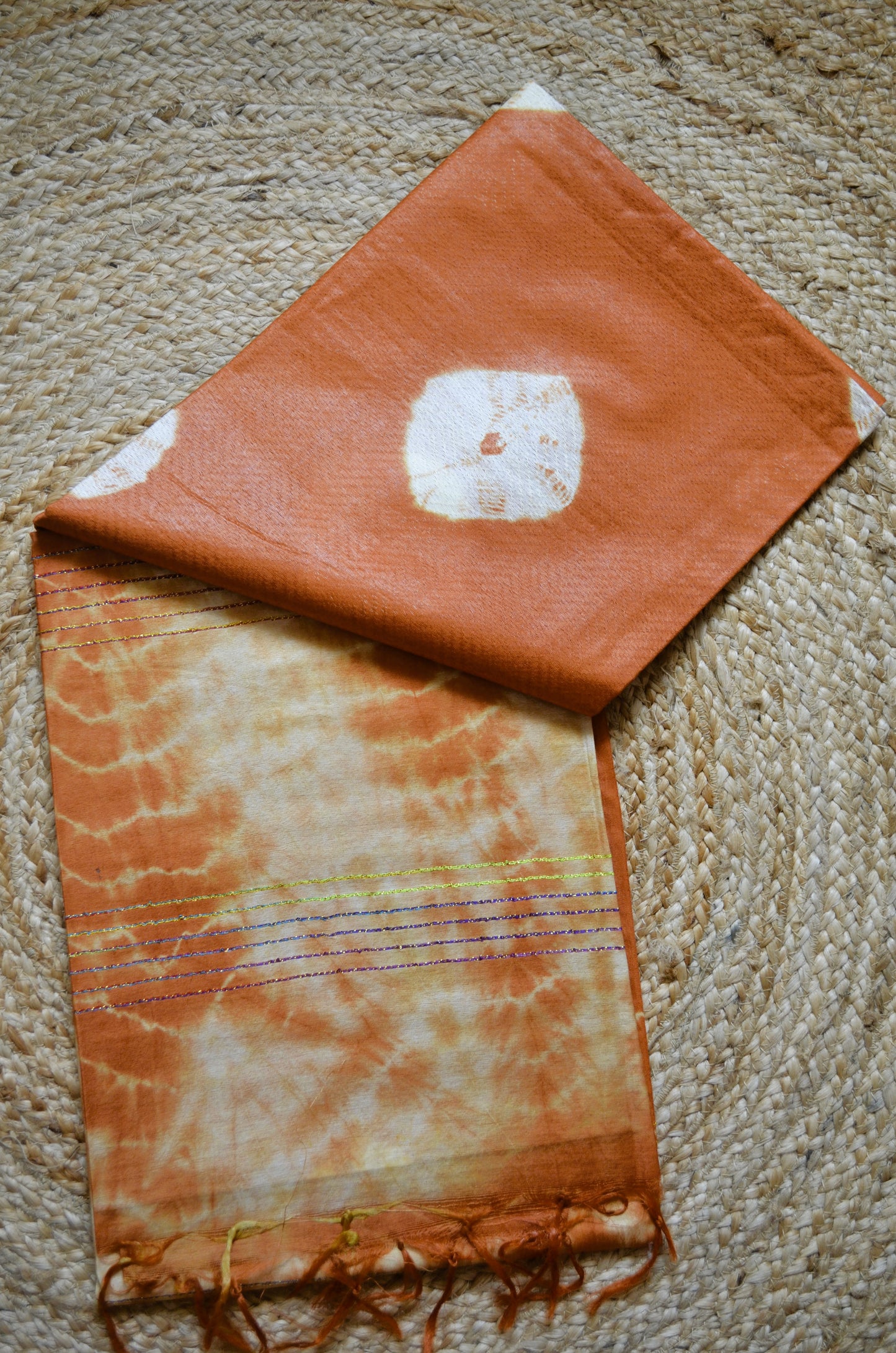 Orange Contemporary Jacquard Vegan Silk Handloom Saree