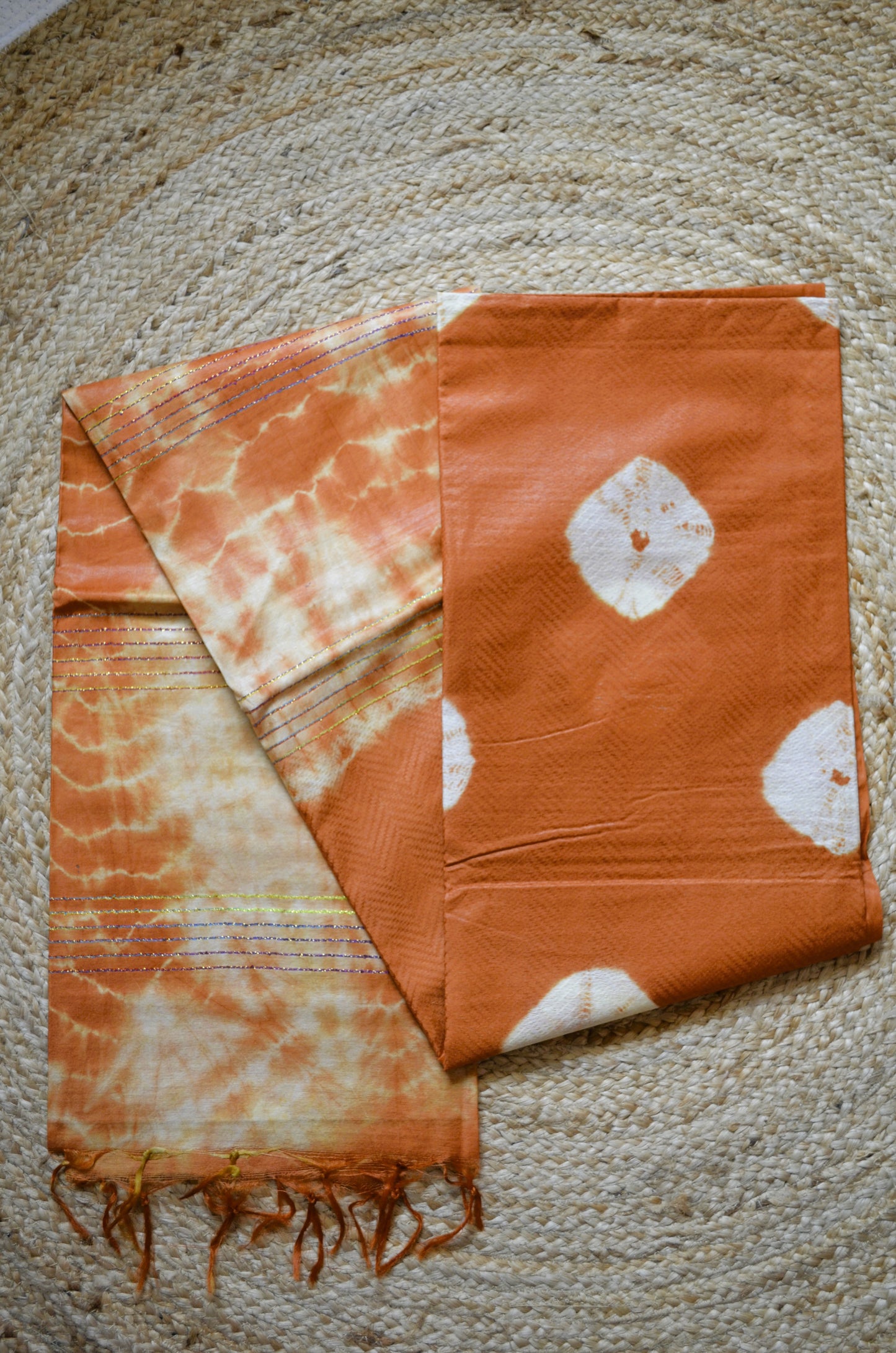 Orange Contemporary Jacquard Vegan Silk Handloom Saree