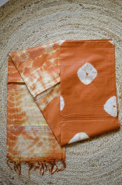 Orange Contemporary Jacquard Vegan Silk Handloom Saree