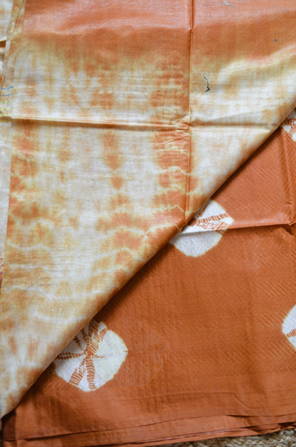 Orange Contemporary Jacquard Vegan Silk Handloom Saree