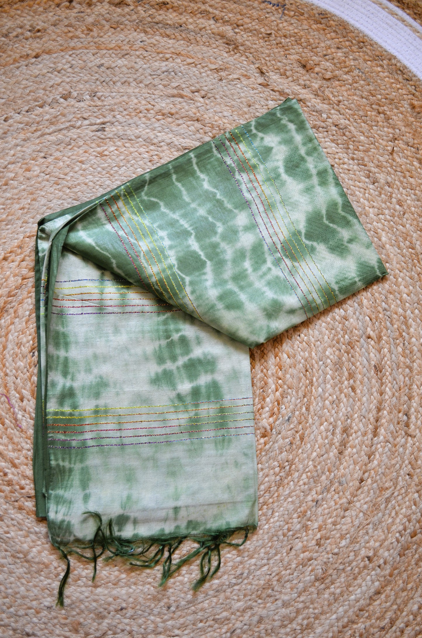 Green Contemporary Jacquard Vegan Silk Handloom Saree