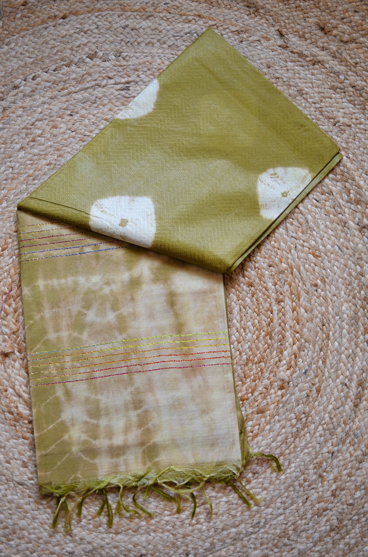 Olive Contemporary Jacquard Vegan Silk Handloom Saree