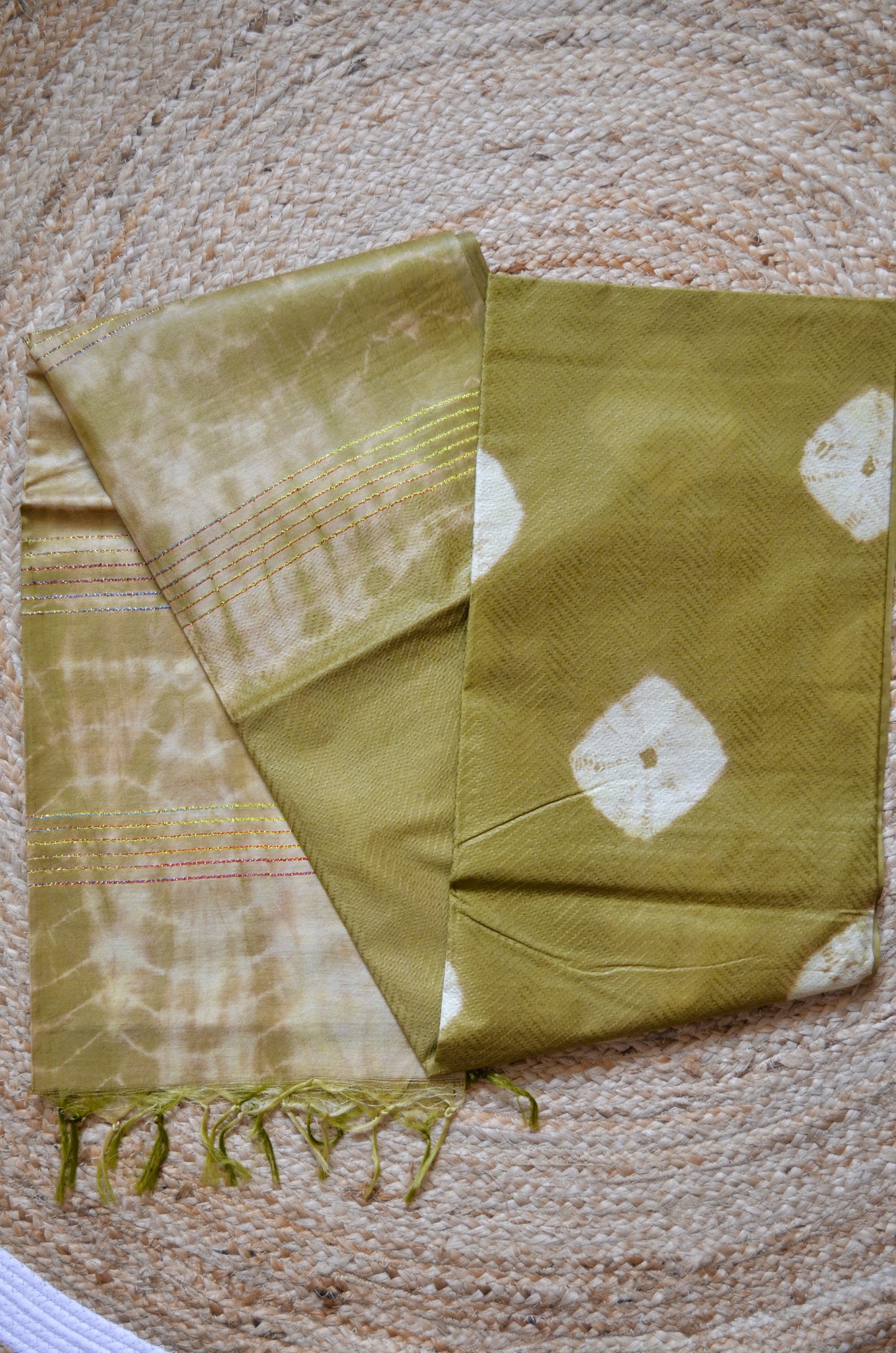 Olive Contemporary Jacquard Vegan Silk Handloom Saree