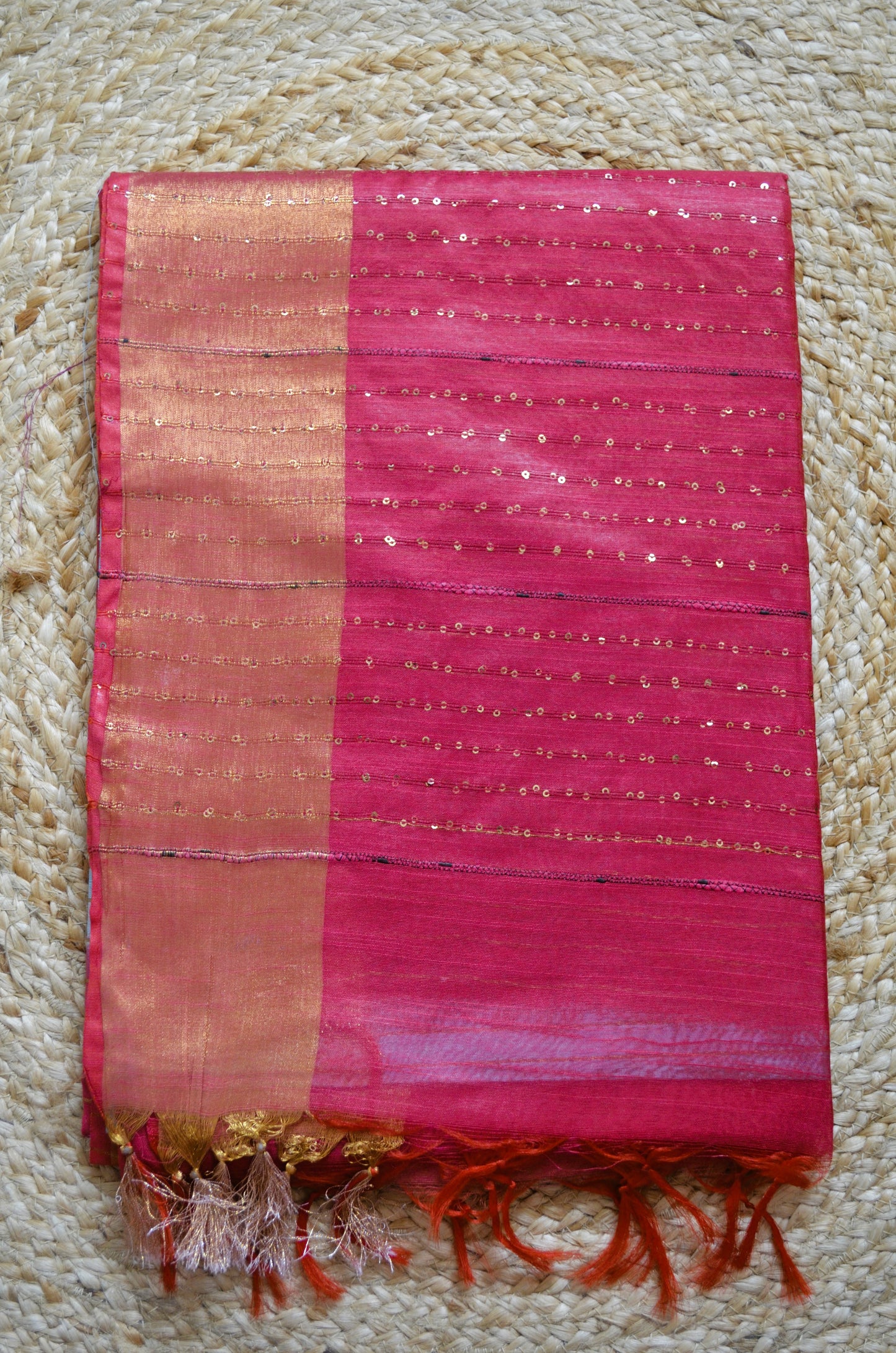 Blue Pink Tussar Vegan Silk Handloom Saree