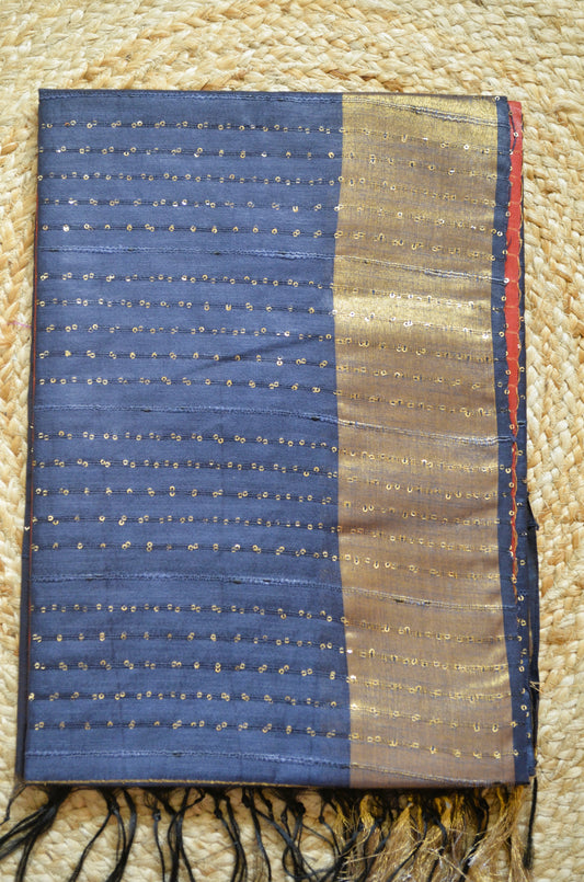 Rust Steel Tussar Vegan Silk Handloom Saree