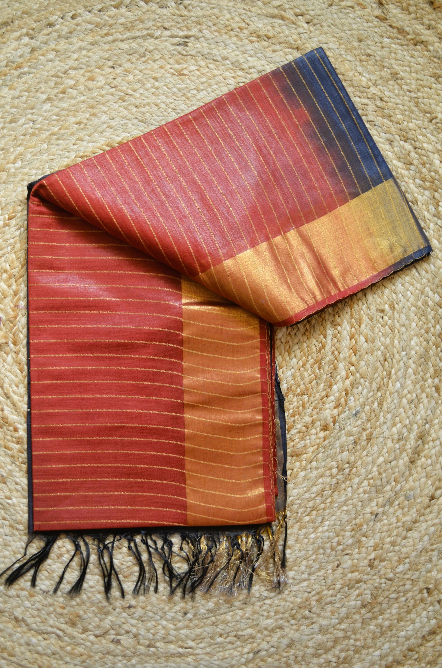 Rust Steel Tussar Vegan Silk Handloom Saree